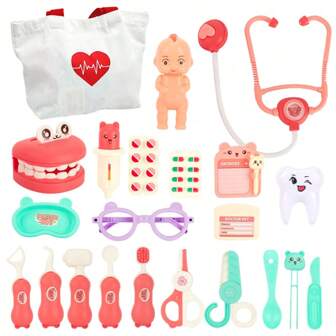 12/14/23個 子供用医療玩具セット - 歯科医療玩具セット、聴診器、注射器などを装備 - 3歳以上の男女に適した教育的ロールプレイ玩具 [医療用収納バッグ付き]