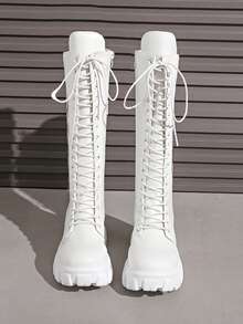 Botas bordadas para mujer 2025, botas de montar de suela gruesa y caña alta, botas altas con cordones hasta la rodilla, otoño/invierno