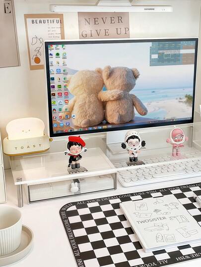 1pc Acrylic Transparent Dual-Layer Laptop Stand, Desktop Monitor Riser Shelf For Dorm, Office