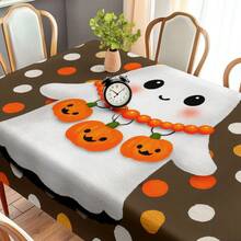 1pc Halloween Ghost Pumpkin Polka Dot Digital Print Tablecloth, Rectangular Durable Polyester Fabric, Suitable For Home, Kitchen, Garden, Holiday Parties, Weddings, Restaurants And Banquets, Autumn Wedding Decor