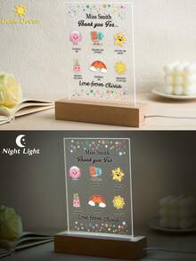 Personalized Thank You Teacher Gifts Acrylic LED Night Light Plaque Gifts For Teacher Teaching Assistant Nursery End Of Term Leaving School TEXT Print Plaque LED Wood Base Your Text Printed Plaque LED Night Light - W12*H18cm - View 4