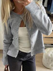 Cárdigan de mujer de un solo pecho, de manga larga, elegante y vintage, suéter sólido de lana tejida para otoño e invierno, básico para volver a la escuela y estilo Y2K