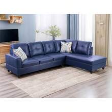L-Shaped Sofa PU Leather Sectional Sofa Upholstered 2-Piece Sofa Set For Living Room With Recliner, Suitable For Various Homes/Offices And Small Apartments/Couch/Futon/Bean Bag/Furniture/Muebles Para Sala - Blue(Right) - 查看 7