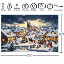 1 Piece Festive Christmas Village Landscape Banner With Snow Covered Houses, Reindeer Sleigh And Santa Claus, Suitable For Christmas, New Year Celebration, Holiday Gifts, Weddings, Birthdays, Anniversaries, Family Gatherings, Theme Parties, Bedroom, Living Room, Yard And Outdoor Decoration, Studio Props, Event Decoration
