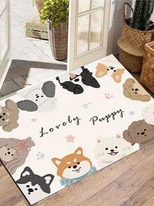 1pc Cartoon Puppy & Bear Pattern Plush Soft Touch Carpet, Suitable For Study, Gaming Room, Living Room, Bedroom, Entrance, Autumn/Winter, Thickened/Fluffy