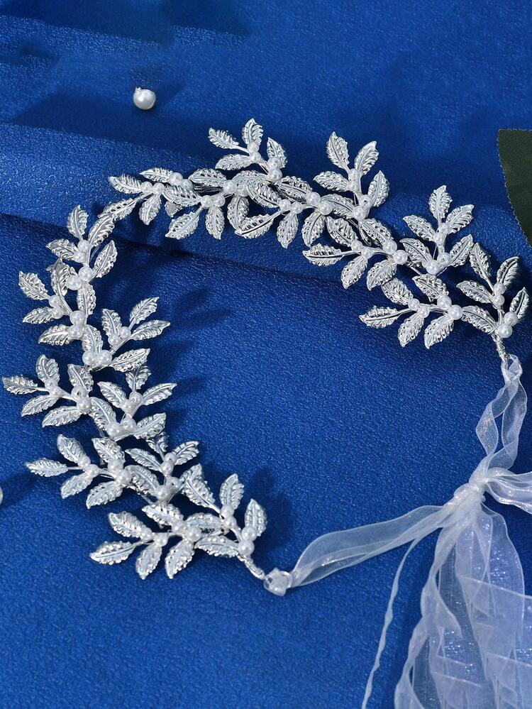 1件金属刀片珍珠装饰手工编织腰链，闪亮时尚女士腰带，适合连衣裙、婚礼、生日派对、舞台表演、毕业礼物、秋季、万圣节等场合。 - 銀色 - 查看 7