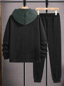 Set di felpa con cappuccio e pantaloni da uomo per primavera/autunno, con stampa di lettere e numeri e colori a contrasto, moda casual da uomo con tasche, pantaloni con vita regolabile, adatto come regalo per marito o fidanzato