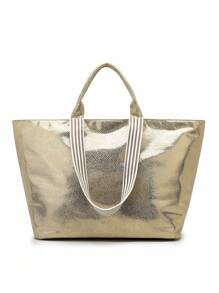 Spacious Solid Color Tote Bag - Large Capacity Shoulder Bag For Women - Perfect For Travel, Beach, Commute, And Shopping Trips With Stylish Casual Design - Gold - View 7