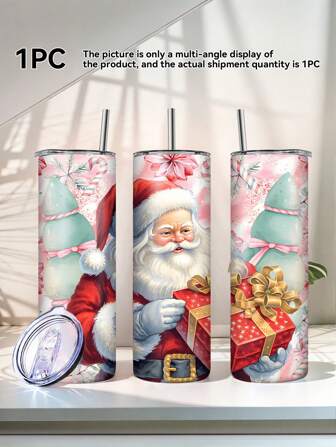 1개 20온스 스테인리스 스틸 단열 냉온 보온 텀블러, *산타의 선물 파티*용 표범 무늬. 핑크 톤의 일러스트가 매우 힐링적입니다. 다양한 상황에서 사용 가능하며, 훌륭한 가정용 필수품이자 선물로도 최적의 선택, 크리스마스 선물로 완벽합니다.