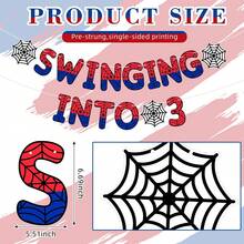 1Set,Spider Theme 3rd Birthday DIY String Banner, Swinging Into 3 Banner, Ghost Spider 3rd Birthday Decorations Party Supplies, Third Decor For 3 Year Old