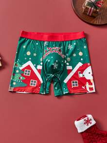 HIALEGION 3pcs Christmas Digital Print Comfortable Boxer Briefs