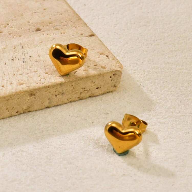 一对不锈钢心形金耳环，送给女士的简约礼物 - 金色 - 查看 5