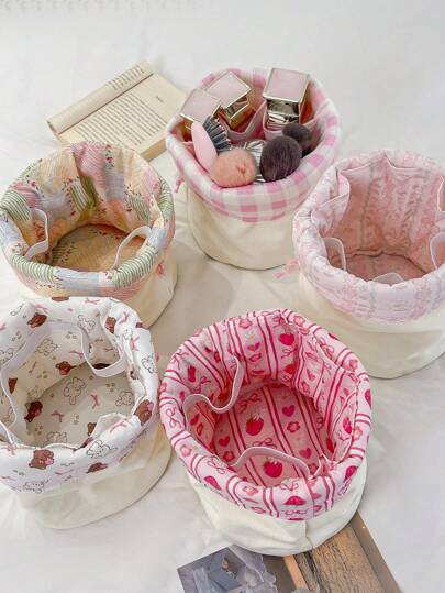 1 pieza Bolsa de cosméticos cilíndrica de lona con cordón, Bolsa de maquillaje de viaje con cordón para mujer, Bolsa de cubo de lona con cordón, Bolsa de cosméticos con cordón y estampado floral, Bolsa de almacenamiento de cosméticos de gran capacidad, Bolsa de cosméticos cilíndrica de viaje, Bolsa de aseo, Organizador de bolso redondo de lona para mujer, Organizador de bolso y billetera, Neceser cosmético redondo, Bolsa de cosméticos con forma de cubo