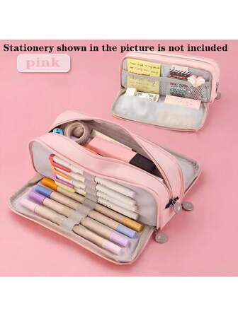 A Black Pencil Case, Large Capacity Pencil Case, Double-Sided Opening Pencil Case, School Multifunctional Pencil Case, Pencil Case, Pencil Bag, Student Learning Supplies, Desk Storage Bag, Educational Stationery, Office Supplies Gift, Creative Pencil Case