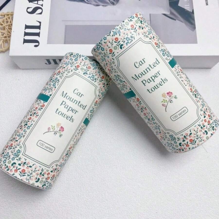 2 piezas Portapañuelos de coche con flores y pañuelos faciales - Cilindro portapañuelos de viaje para el portavasos del coche, Portapañuelos de coche redondo para la mesa del comedor en el hogar - ¡Agrega un toque de estilo a tu coche con este lindo portapañuelos de coche con flores!