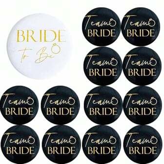 9/13件套婚礼徽章套装包含一枚徽章和1个新娘派对配饰、礼物、新娘送礼会和单身派对用品，适用于婚礼、订婚和单身派对的装饰。黑白两色是送给她的理想礼物