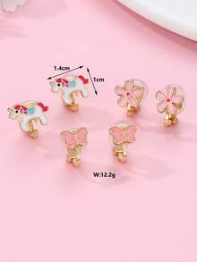 3 对/套锌合金独角兽、美人鱼和彩虹形夹式耳环，无需穿孔，适合日常佩戴的装饰配件