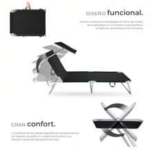 MIKOMIKA Tumbona de Playa Reclinables con Parasol Ajustable | Plegables y Portátiles | para Jardín, Terraza, Piscina o Camping | Aluminio Ligero y Tela Transpirable Resistente Exterior - SILLA-P90-NEGRO - Ver 5