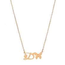 1pc Fashionable Stainless Steel Butterfly 26 Letter Pendant Necklace, Waterproof, Non-Fading, Lucky Letter, Gift, Daily Wear - Yellow Gold - View 5