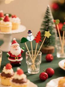 10/100pcs Christmas Wooden Toothpicks - Christmas Bamboo Skewers Set, Holiday Bamboo Picks With Santa Claus, Snowman, Christmas Tree Toppers Decorations, Suitable For Appetizers, Fruits, Cakes, Fruit Cakes, Birthday Parties, Christmas Parties Decorations, New Year Gifts - Multicolor - View 4