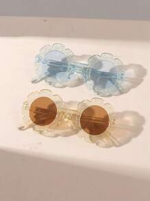 5 piezas Gafas de sol infantiles de diseño de flores transparentes de moda para exteriores