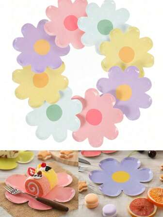 10PCS Daisy Plates Flower Paper Plates, 7" Daisy Paper Plates Flower Plates Disposable, Groovy Plates Spring Daisy Party Paper Plates Cute Flower Shaped Paper Plates Daisy Party Supplies,Birthday,Wedding,Party Decoration