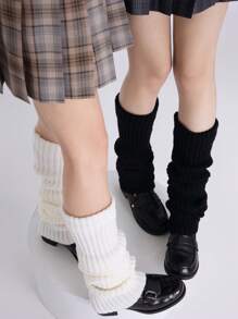 1 双女士宽松纯色 Y2K 别致过膝腿套，针织竖条纹厚腿套，适合秋冬季秋季配饰 - 襪套 - 查看 5