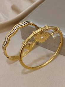 1pc/2pcs Vintage Evil Eyes Heart Bracelet Simple Thin Bracelet For Women Rhinestone Pendant Stainless Steel Bracelet For Christmas Birthday Daily Party Jewelry