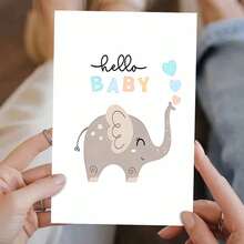 1pc "Welcome Little One" Newborn Card – Adorable Elephant Design (4.33x6.29in + Envelope) | Heartfelt Baby Shower & Birth Announcement Greeting | Perfect Gift For New Parents & Families Celebrating New Arrivals - Multicolor - View 1