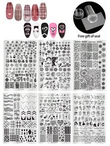 1 Peça Placa de Carimbo de Arte de Unhas, Edição Limitada do Ano da Cobra, Fogos de Artifício Estilo Chinês, Modelo de Carimbo de Unhas com Padrões Florais, Placa de Carimbo de Arte de Unhas, Placa de Carimbo de Gel de Unhas, Floco de Neve, Pinguim, Bambu, Pássaro, Grade, Batimento Cardíaco, Coração, Letra, Lábio, Rosa, Figura, Estampa Xadrez Francês Ferramenta de Arte de Unhas