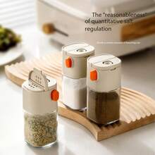 Household Quantitative Salt Bottle, Double Mouth Metering Control Salt Spray Seasoning Jar, Kitchen Press Type Glass Seasoning Bottle, Salt Jar - 米色 - 查看 1