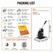 Button Maker Machine, Multiple Sizes 1+2.25 Inch Badge Punch Press Kit, Children DIY Gifts Pin Maker, Button Making Supplies With 500pcs Button Parts & Circle Cutter & Magic Book - Black - View 7
