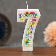 1pc Creative Digital Candle Colorful Bead Decorative Cake Decorative Candle, 0-9 White Background Digital Candle, Suitable For Birthday Cake, Large Festival Party - Multicolor - View 9