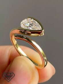 1pc Women's Quality Solitaire Ring, Minimalist Line Design Open Ring, 2.2g 925 Sterling Silver 1 Carat Pear Cut Moissanite, Classic & Fashionable Jewelry, Wedding Engagement Ring, Comes With Moissanite Certificate & Elegant Gift Box