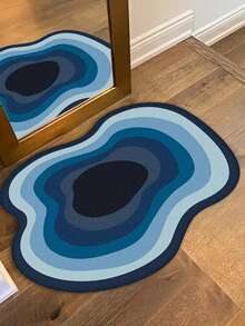 1pc Blue Ombre Geometric Design Area Rug, Abstract Creative Decorative Carpet For Living Room, Asymmetrical Shaped Plush Washable Rug For Home Decor, Autumn/Winter
