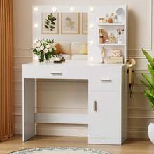 Makeup Vanity Desk With Adjustable Tri-Color LED Light & Power Outlet& Partitioned Cabinet - View 1