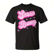 Hot Pink Aesthetic Ski Lover Winter Wonderland Snow Bunny T-Shirt - Black 2 - View 1