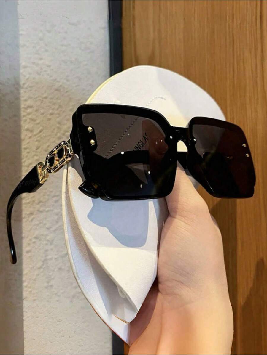 1pc Large Frame Square Retro Women's Glasses, Full Frame Versatile Personalized Fashion Glasses, Suitable Vacation Travel Beach Accessories - 8367-đen - Xem 1