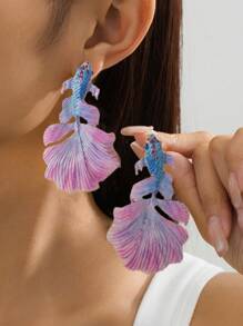 1 Pair Colorful Blue Wedding Dress Ruffle Design Resin Goldfish Earrings For Daily Party Beaching Wearing