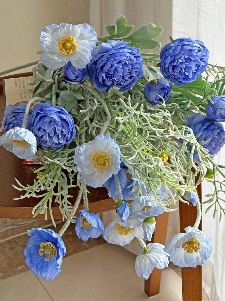 1 件人造朱顶红花家居装饰毛绒花茎假花布置，派对/婚礼/餐厅餐桌装饰，可折叠人造花枝带线 - 彩色 - 查看 7