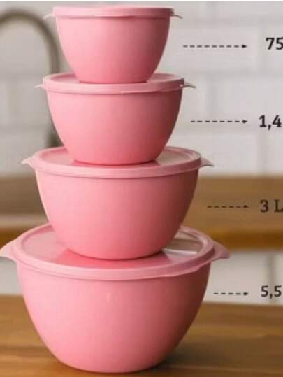 jogo 4 peças de pote bool , tampa branca redondo 5,5 l potes para marmita , kit hermeticos jogo para cozinha otimo custo beneficio