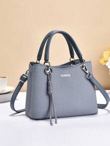 Geantă de mână minimalistă cu dungi, geantă tote la modă cu capacitate mare, geantă de umăr, geantă crossbody, pentru călătorii, cumpărături, geantă de mână elegantă nouă pentru femei cu pandantiv, geantă de umăr/crossbody de lux versatilă, casual, de mare capacitate