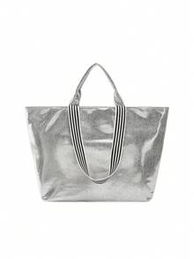 Spacious Solid Color Tote Bag - Large Capacity Shoulder Bag For Women - Perfect For Travel, Beach, Commute, And Shopping Trips With Stylish Casual Design - Gold - View 2