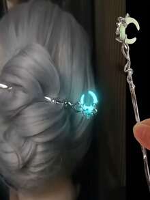 1个女士优雅金属银色月亮流苏发夹，复古时尚发饰，适用于盘发，适合旗袍、汉服等服饰，日常佩戴，可作发髻延长器、发髻假发、发髻造型器、发夹、发卡、发饰、学生用品、发卡、头饰等。 - 彩色 - 查看 6