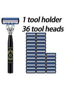 1 个手柄，24 个替换刀片，1 套，全新手动剃须刀，6 层刀片，防刮不锈钢剃须刀片，剃须刀片 - 藍色 - 查看 18