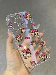 Sanrio 1 pieza Funda protectora de teléfono con diseño de estampado de leopardo y lazo rosa de Hello Kitty, adecuada como regalo para novia, hermana, amiga, tía, mamá, parejas, cumpleaños, compatible con iPhone 17/16/15/14/13/12/11/Pro/ProMax/X/XR/XS/XSMAX/7/8/PLUS y modelos