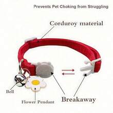 Collar personalizado para gato, collar de pana suave para gato con colgante de campana y placa de identificación, nombre de mascota y número de teléfono personalizables, collar anti-pérdida para gato - Multicolor - Ver 4
