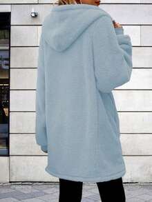 2024 Autumn/Winter New Arrival Hot Selling Plus Size Women Solid Color Fuzzy Hooded Zipper Jacket