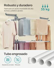 SONGMICS Tendedero, Tendedero Plegable de 4 Niveles, Tendedero Móvil, Asas Plegables, con Ruedas, 64 x 126 x 172 cm, Gran Capacidad, Montaje Fácil, Uso Interior y Exterior, Blanco - Blanco - Ver 3