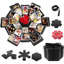 Bf Gifts Explosion Box Gifts,Surprise Creative DIY Photo,Exploding Love Box,Love Memory Photo Box With 4 Faces For Anniversary,Birthday,Valentine's Day And Wedding(Black) Square - 黑色 1 - 查看 12